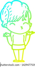 cold gradient line drawing of a cartoon woman thinking