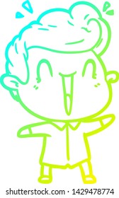 cold gradient line drawing of a cartoon excited man