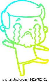 cold gradient line drawing of a cartoon man crying
