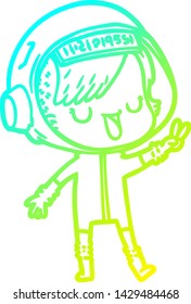 dibujo en línea de gradiente frío de una astronauta de dibujos animados