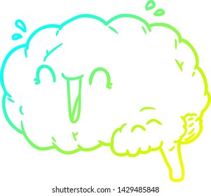 cold gradient line drawing of a cartoon brain laughing