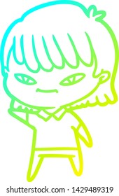 dibujo de línea de gradiente frío de una mujer caricaturista