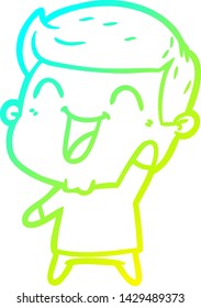 cold gradient line drawing of a cartoon man laughing
