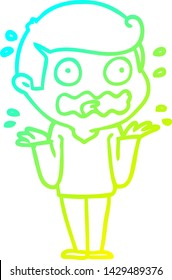 cold gradient line drawing of a cartoon man totally stressed out