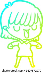 dibujo de línea de gradiente frío de una mujer caricaturista