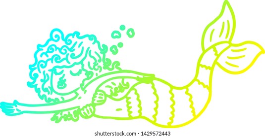 cold gradient line drawing of a cartoon mermaid