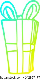 cold gradient line drawing of a cartoon wrapped present