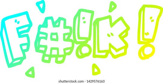 dibujo de línea de degradado frío de una palabra jurada de dibujos animados