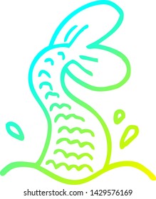 cold gradient line drawing of a cartoon mermaid tail