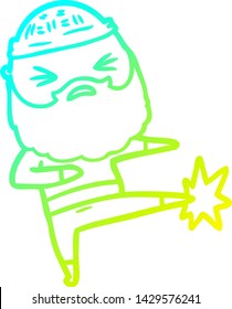 dibujo de línea de degradado frío de un hombre de dibujos animados con barba