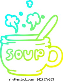 cold gradient line drawing of a cartoon of hot soup