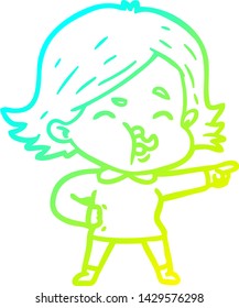 cold gradient line drawing of a cartoon girl pulling face
