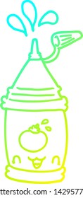 cold gradient line drawing of a cartoon ketchup bottle