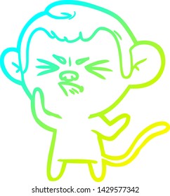 dibujo de una línea de gradiente frío de un mono molesto con dibujos animados