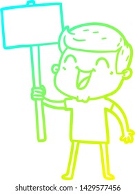 cold gradient line drawing of a cartoon man laughing