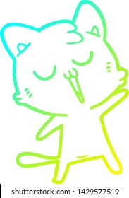 cold gradient line drawing of a cartoon cat singing