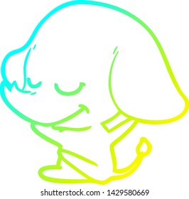 cold gradient line drawing of a cartoon smiling elephant