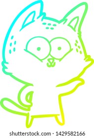 dibujo de línea de degradado frío de un gato de dibujos animados