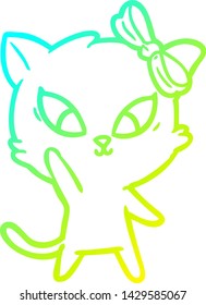 cold gradient line drawing of a cartoon cat