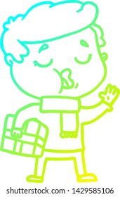 cold gradient line drawing of a cartoon man carol singing