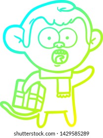 desenho de linha de gradiente frio de um macaco chocado de desenho animado
