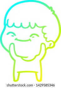 dibujo de línea de gradiente frío de un niño feliz de caricatura