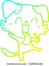 dibujo de línea de degradado frío de un perro jadeante de dibujos animados