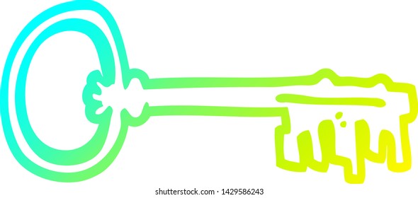 cold gradient line drawing of a cartoon old key