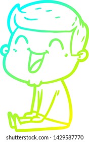 cold gradient line drawing of a cartoon man laughing