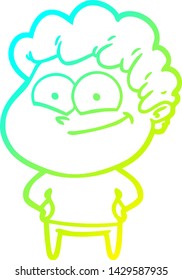 dibujo de una línea de degradado frío de un hombre feliz de caricatura