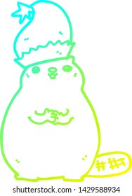 cold gradient line drawing of a cartoon christmas beaver