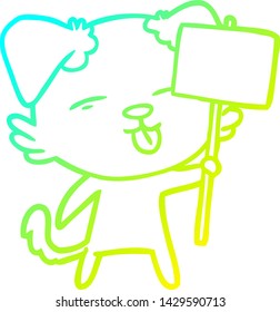 cold gradient line drawing of a cartoon dog holding sign post
