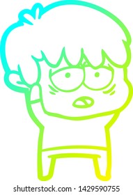 dibujo de línea de gradiente frío de un niño exhausto de caricatura