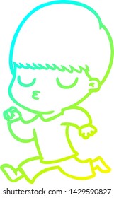 cold gradient line drawing of a cartoon calm boy