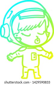 cold gradient line drawing of a cartoon pretty astronaut girl