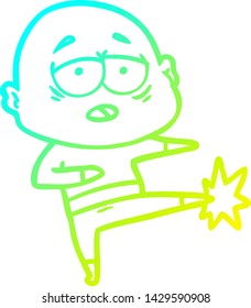 dibujo de línea de gradiente frío de un hombre calvo cansado de la caricatura