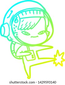 cold gradient line drawing of a cartoon astronaut woman