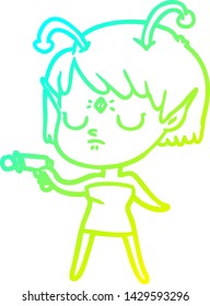 dibujo de línea de gradiente frío de una chica alienígena
