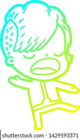 cold gradient line drawing of a cartoon cool hipster girl in space suit