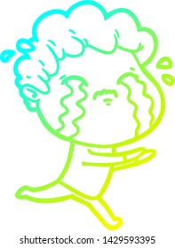 cold gradient line drawing of a cartoon man crying