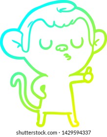 dibujo de una línea de degradado frío de un mono calmo de dibujos animados