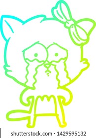 cold gradient line drawing of a cartoon cat