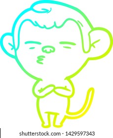 cold gradient line drawing of a cartoon suspicious monkey