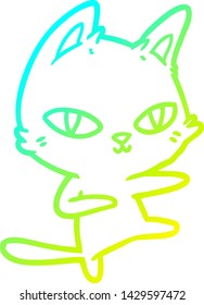 dibujo de una línea de degradado frío de un gato de dibujos animados bailando