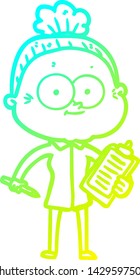 linha de gradiente frio desenho de uma mulher velha feliz do desenho animado