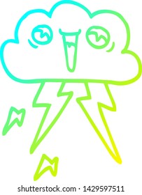 cold gradient line drawing of a cartoon lightening cloud