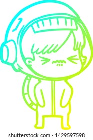 cold gradient line drawing of a cartoon astronaut woman