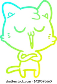 cold gradient line drawing of a cartoon cat singing