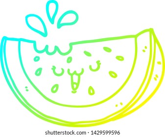 cold gradient line drawing of a cartoon watermelon