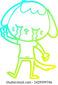 cold gradient line drawing of a cartoon dog crying